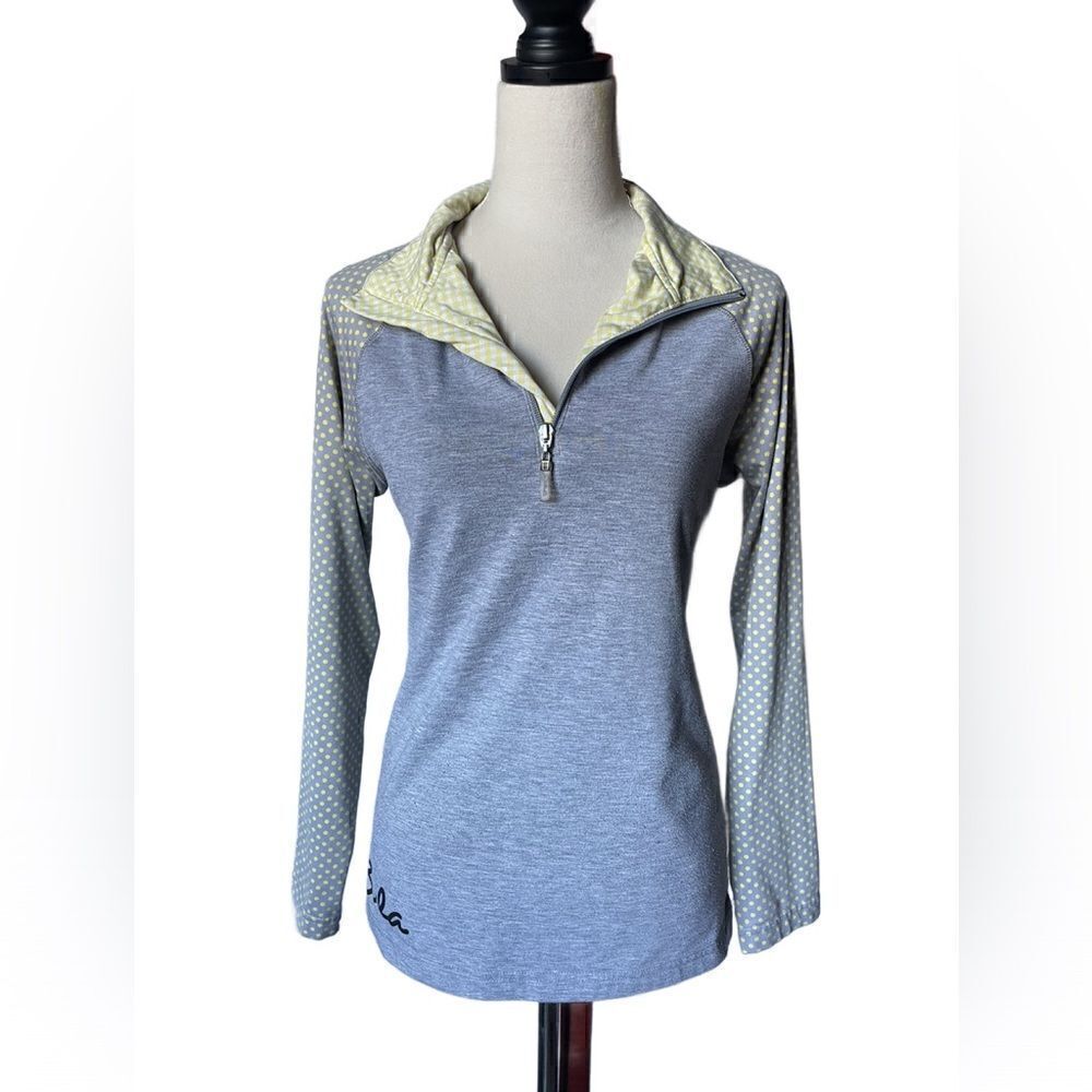 BULA Gray & Yellow Mixed Media Pullover Athletic Top w/Polka Dots (Size: Med)